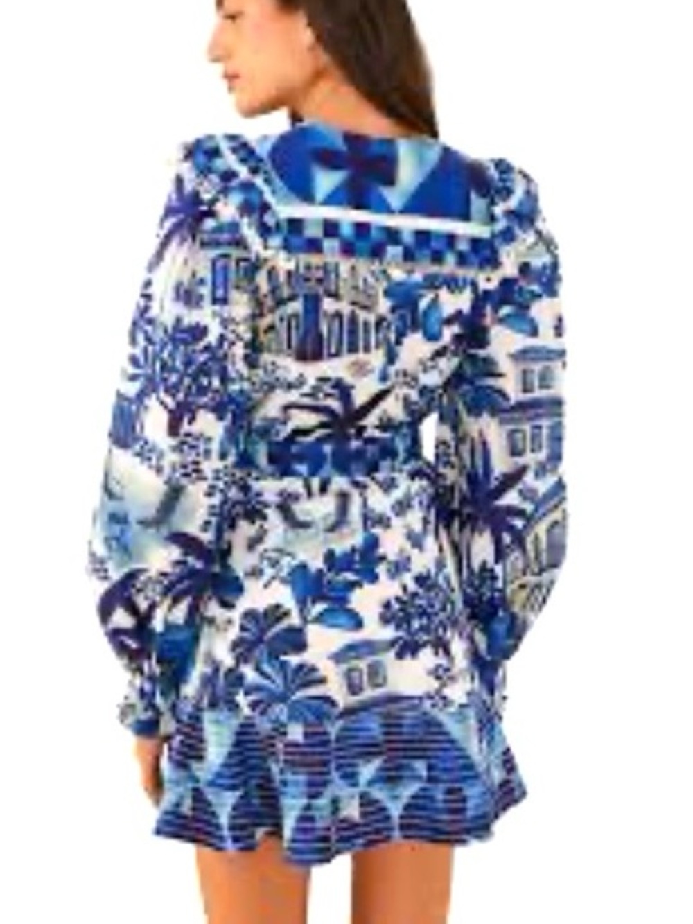 FARM Rio Sweet Rio Mix Print Set Blouse Skirt Tropical Ruffle Lace Blue White M - Picture 5 of 16
